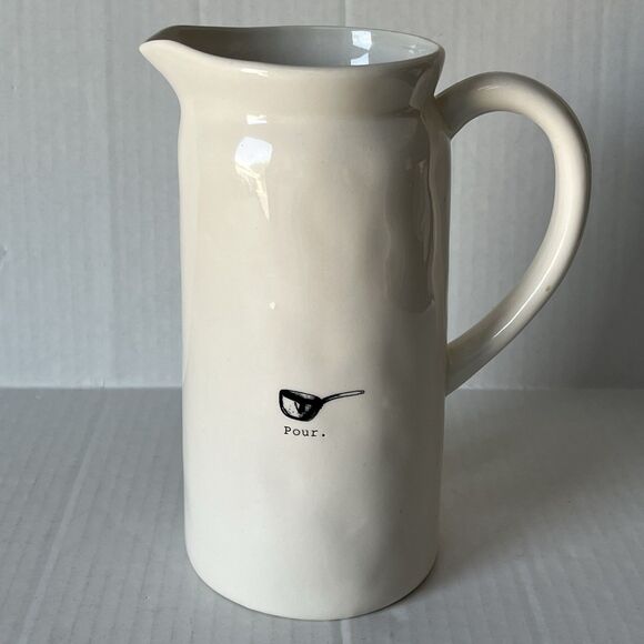 Rae Dunn Tall Ivory Ceramic Farmhouse POUR. Icon Graphic Beverage Carafe Pitcher - Picture 5 of 10